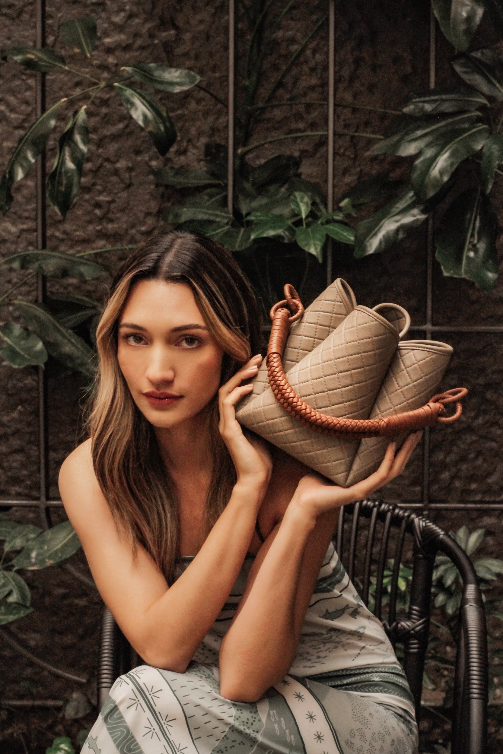 Tulip Bucket Bag, Taupe & Brandy