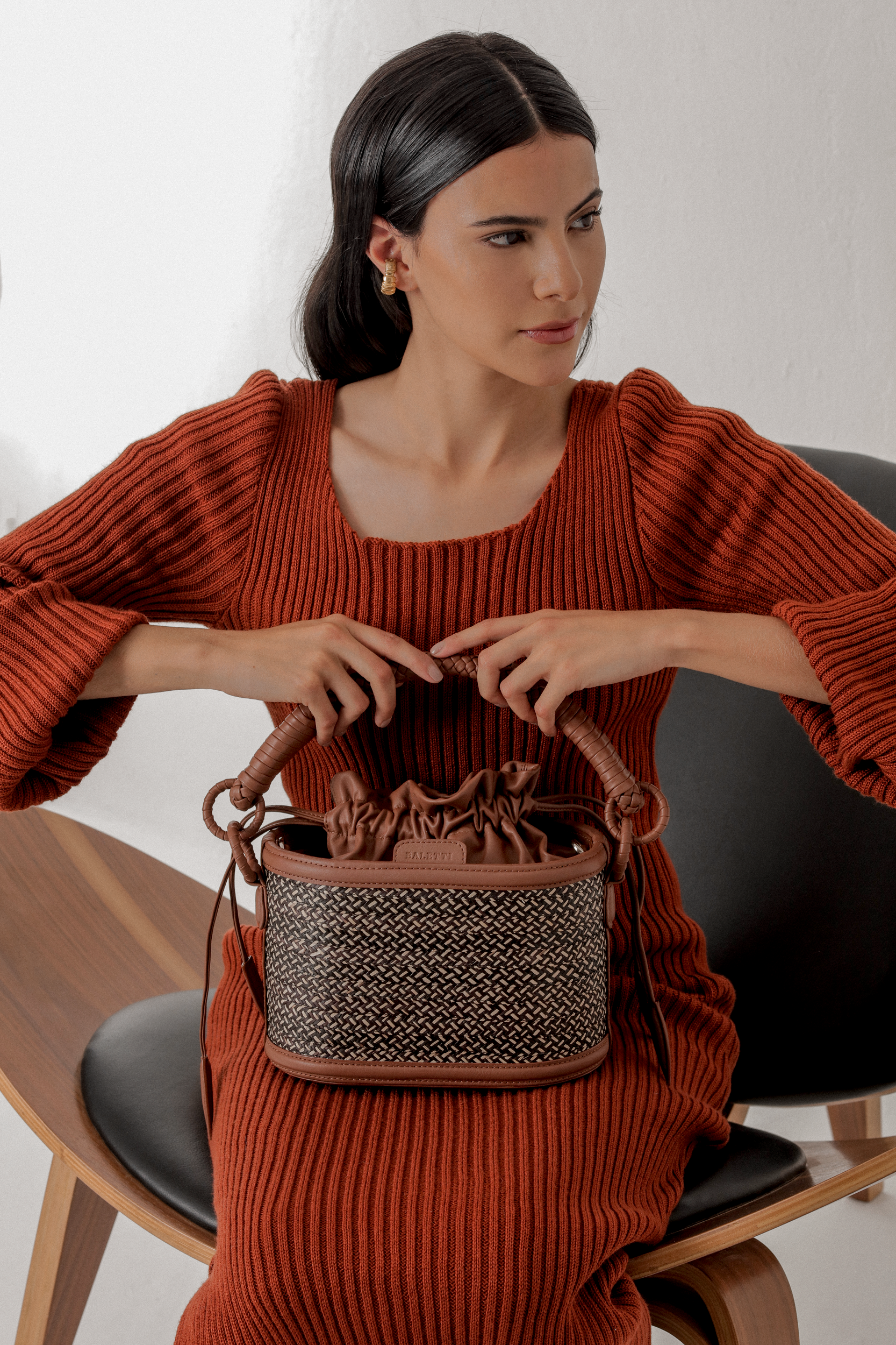 Caña Basket Bucket, Marbled Brown