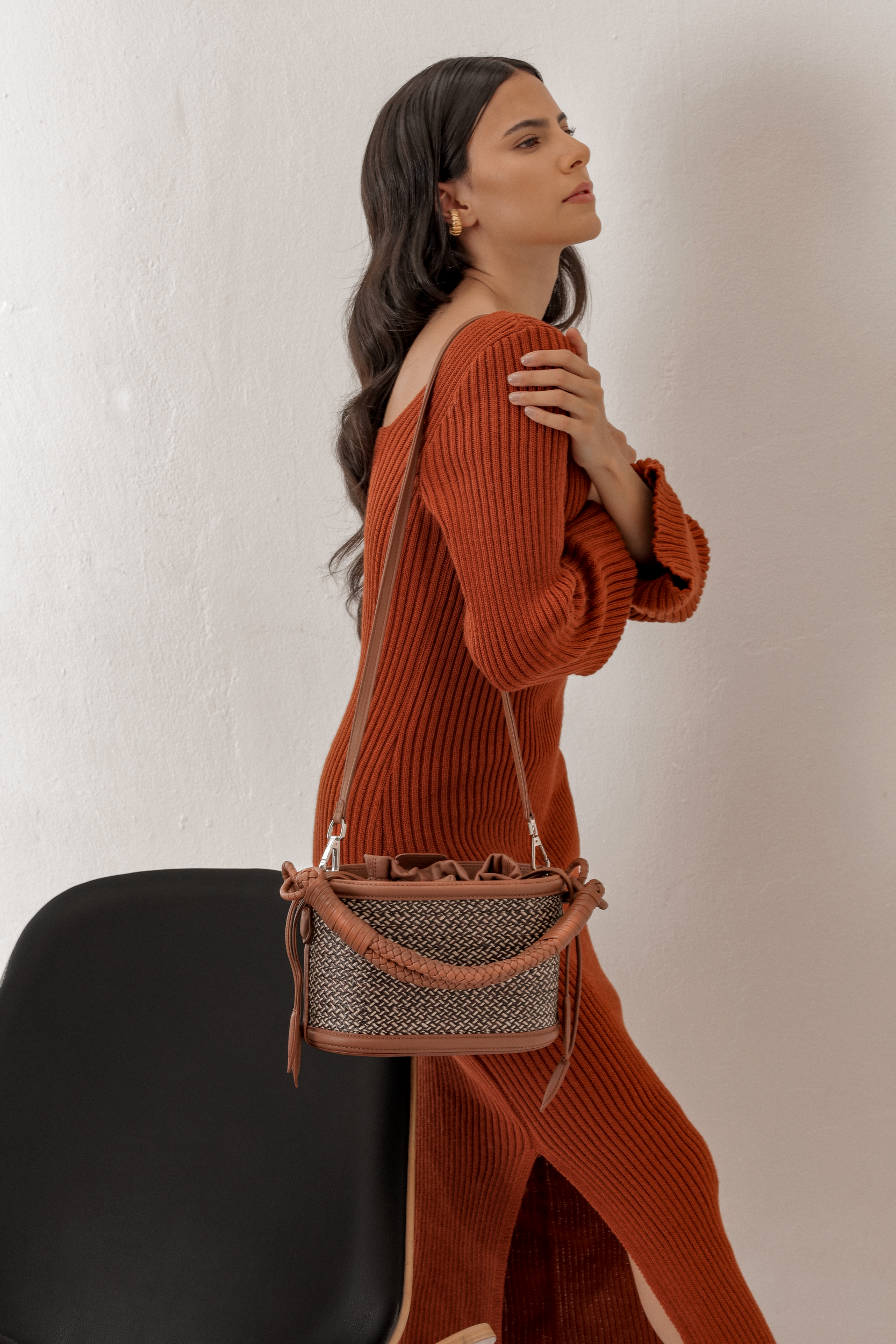 Caña Basket Bucket, Marbled Brown