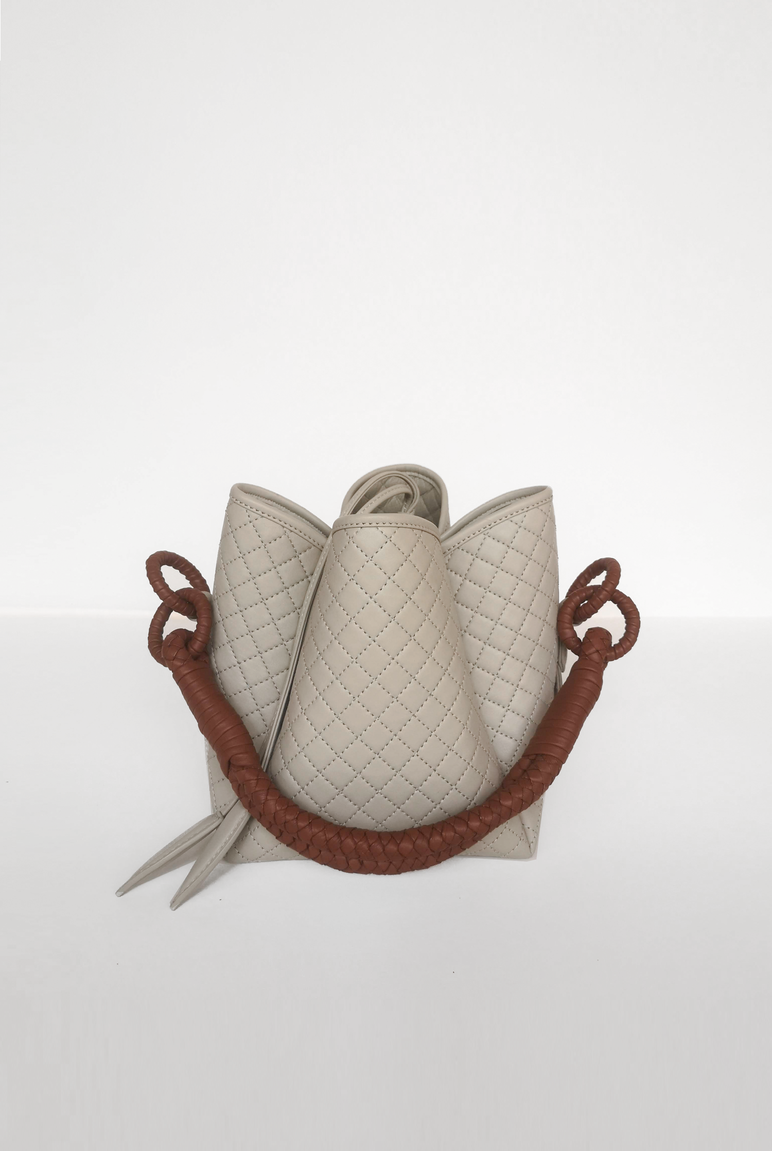 Tulip Mini Bucket Bag, Off-white & Brandy