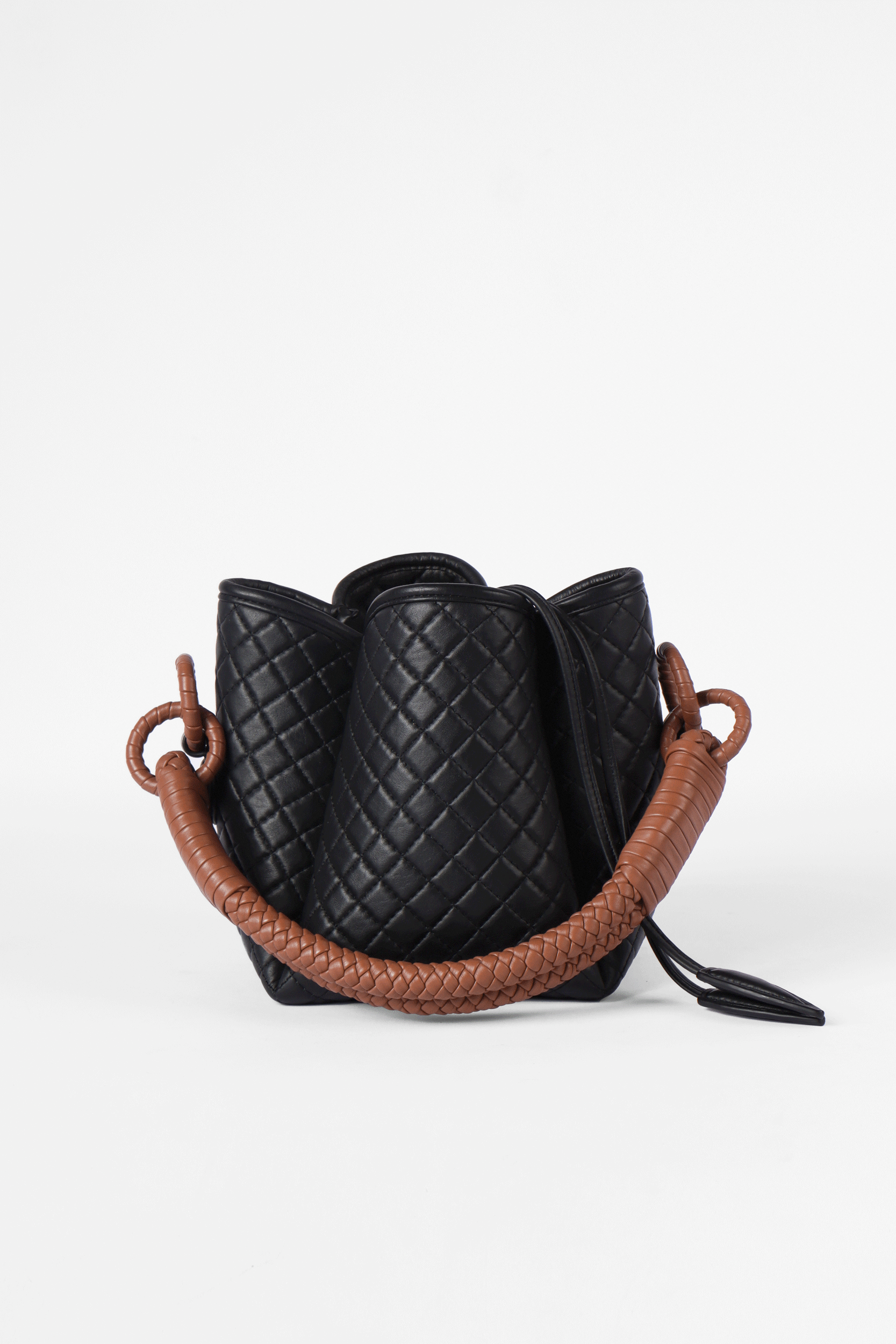 Tulip Mini Bucket Bag, Black & Brandy