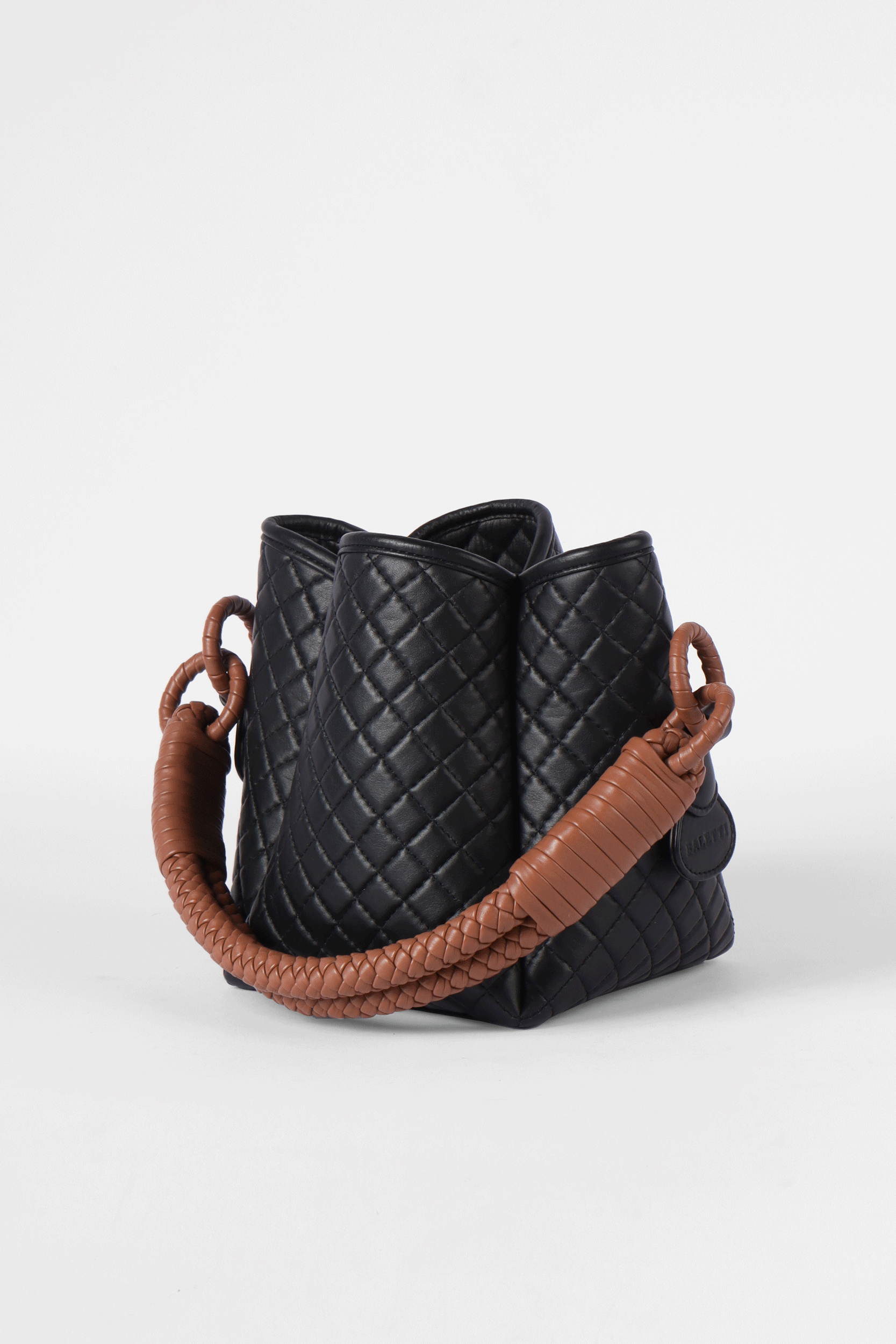 Tulip Mini Bucket Bag, Black & Brandy