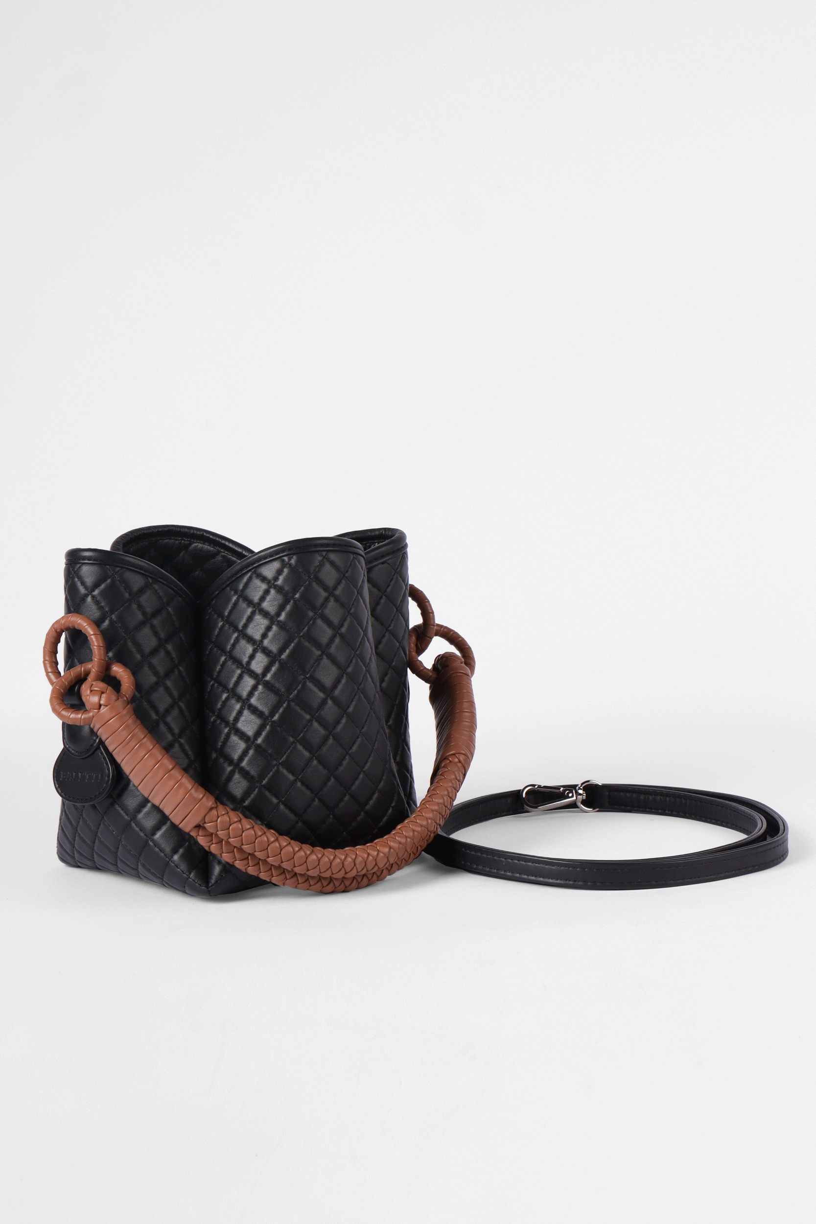 Tulip Mini Bucket Bag, Black & Brandy