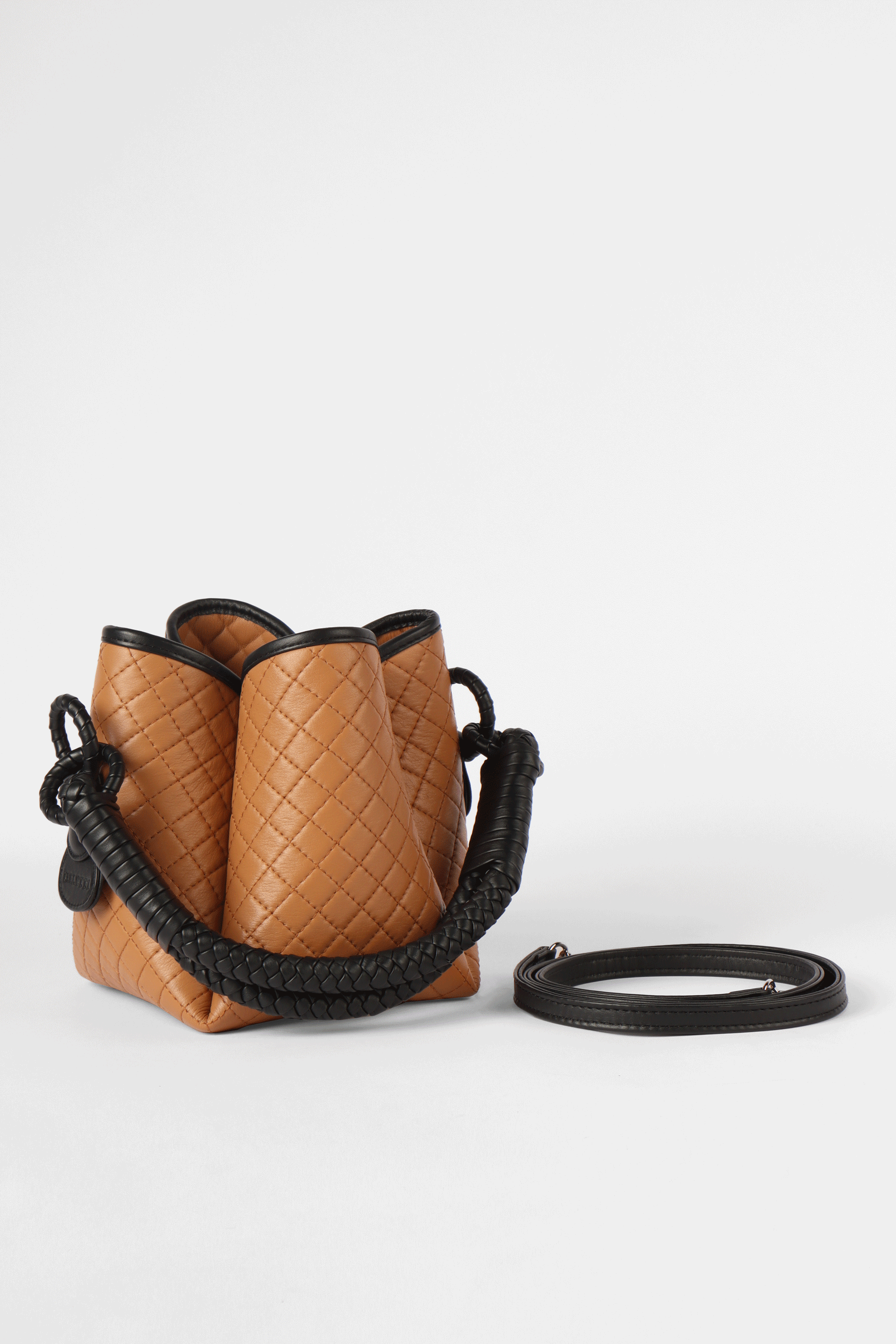 Tulip Mini Bucket Bag, Honey & Black