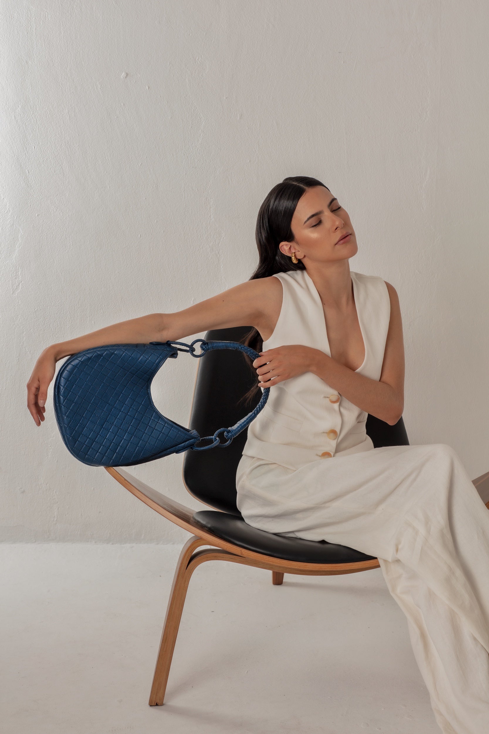 Saddle shoulder bag, hobo, calf leather luxury designer piece