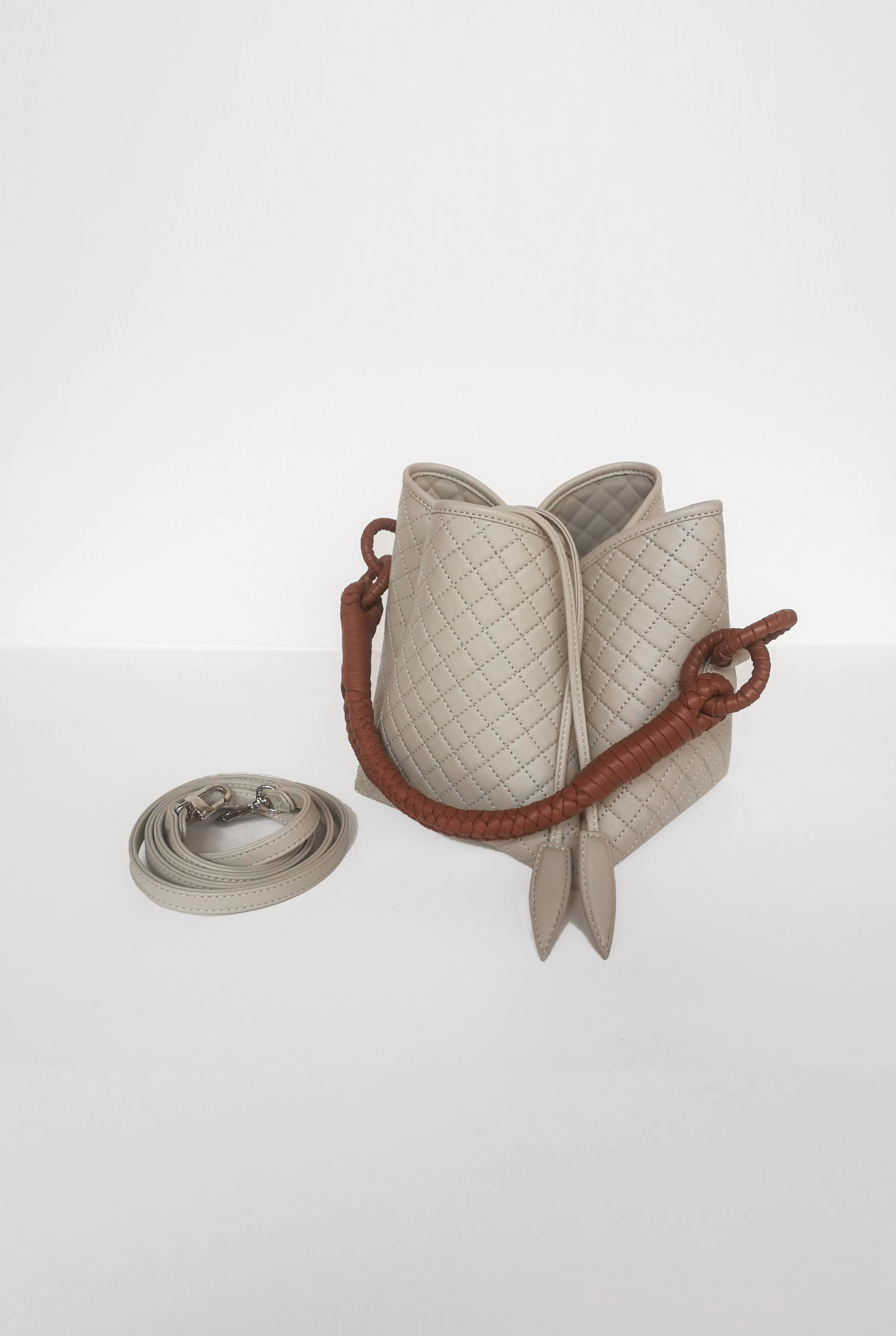 Tulip Mini Bucket Bag, Off-white & Brandy