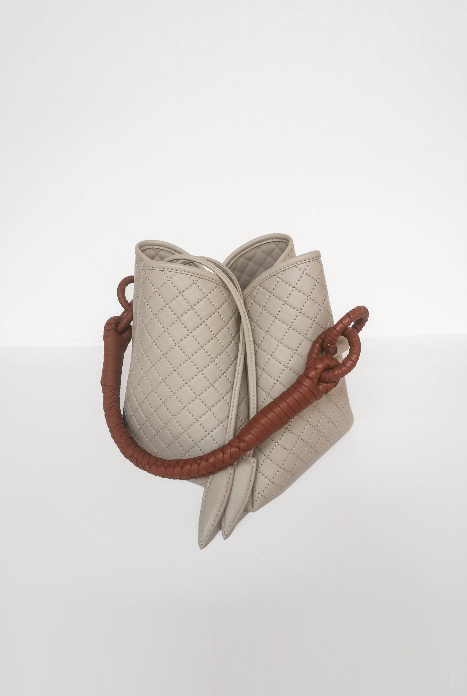 Tulip Mini Bucket Bag, Off-white & Brandy