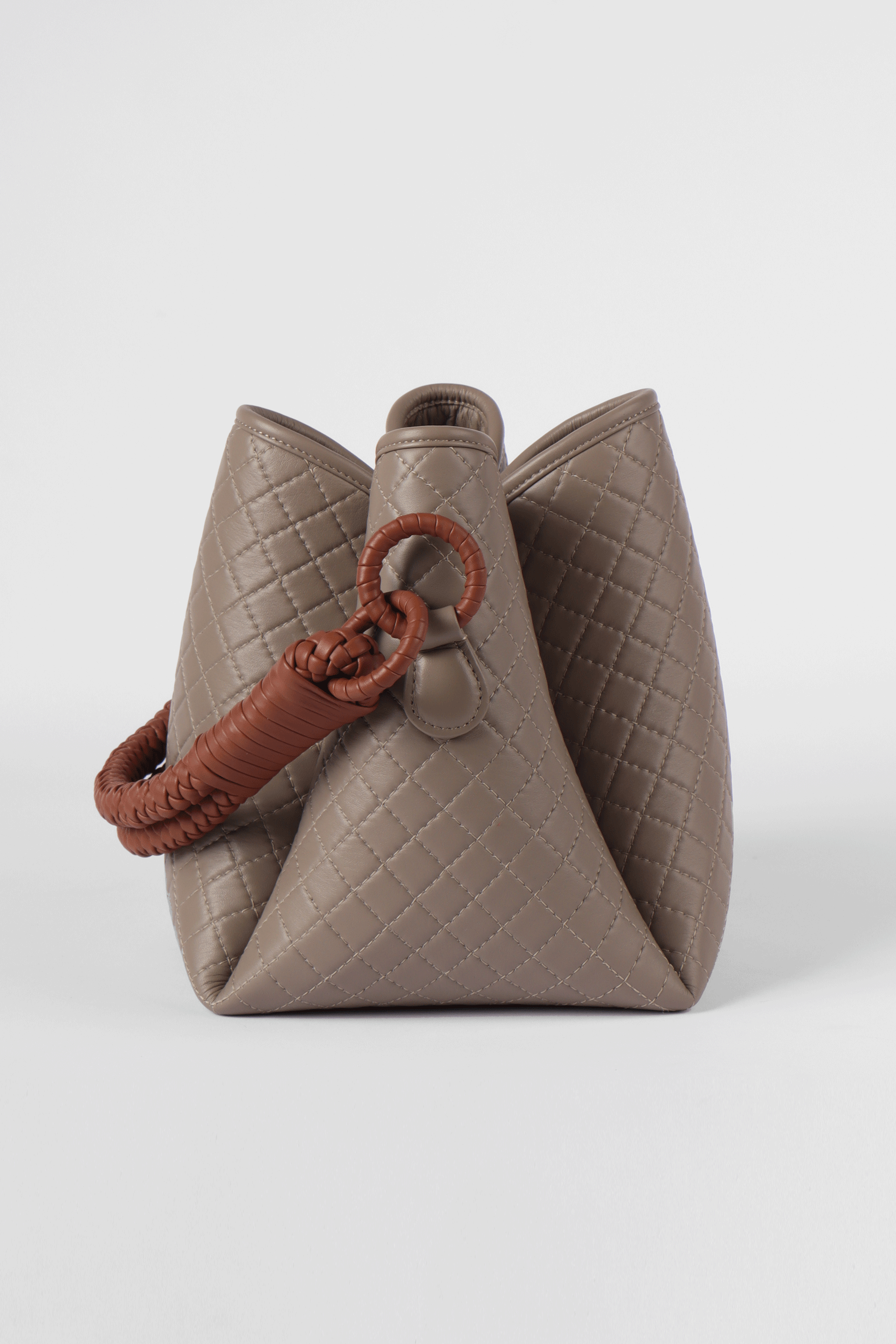 Tulip Bucket Bag, Taupe & Brandy